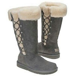 UGG Upside Boots Tall Gray Lace up Shearling Sherpa Fur Suede Winter Women EU 36